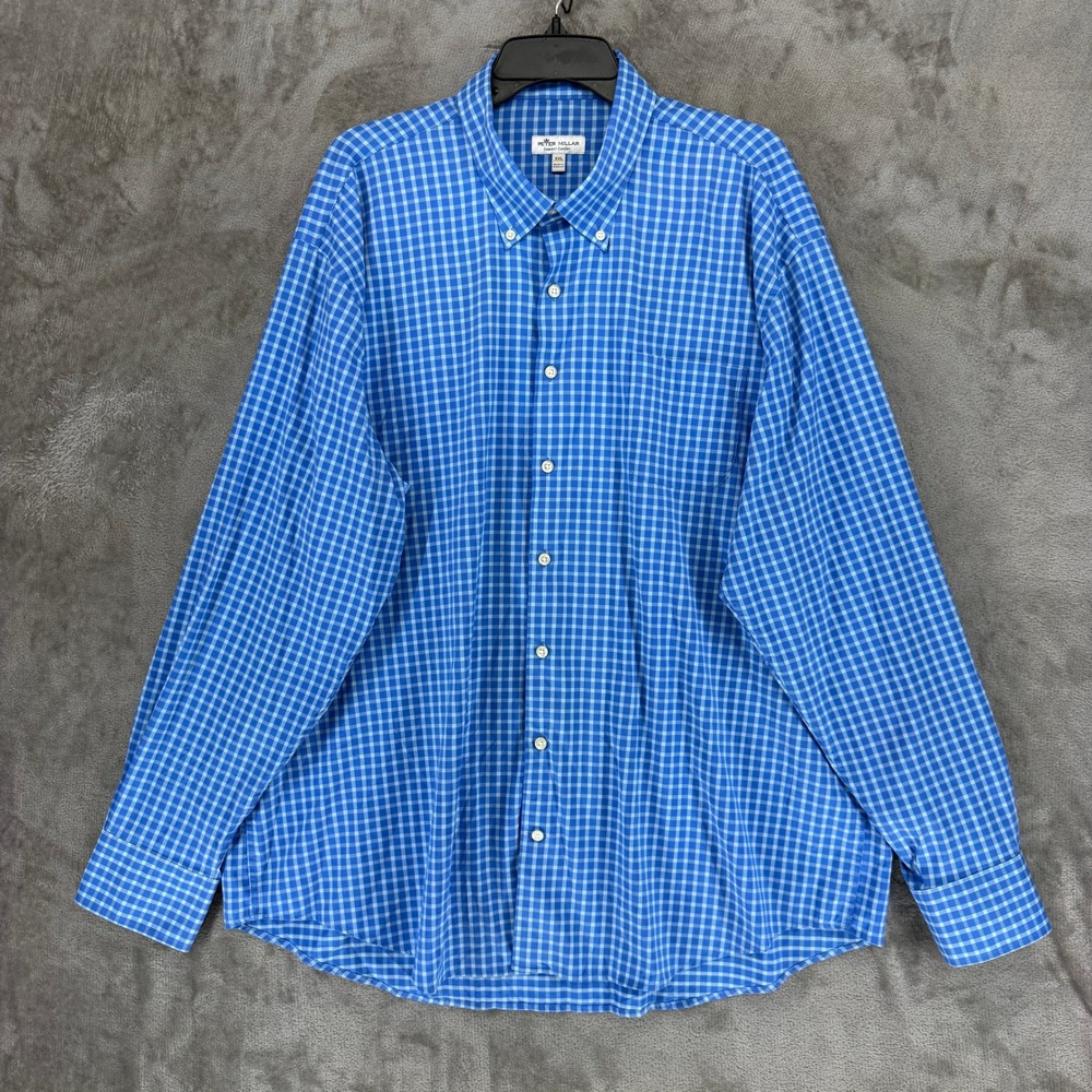 Peter Millar Shirt Mens XXL Summer Comfort Blue Gingham Button-Down EUC